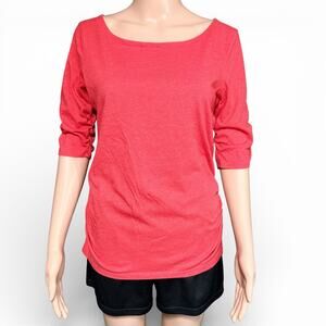 Y2K Gap Womens T Shirt Top Boat Neck Ruched Sides Half Sleeves Soft Red Medium